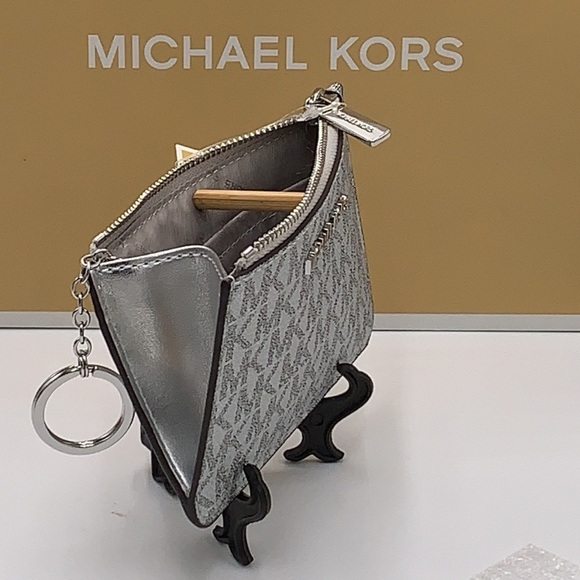 MICHAEL KORS JET SET TRAVEL SMALL TOP ZIP COINPOUCH WITH ID CARD SILVER … - Picture 8 of 12